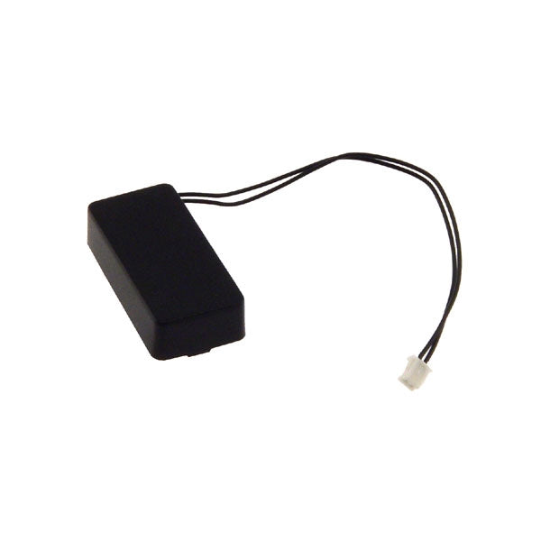 Black rectangular battery with a wire on a white background