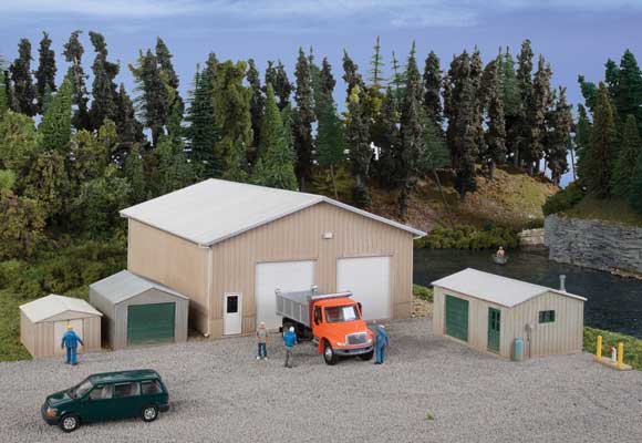 Walthers HO 933-4125 Structure Pole Barn and Metal Sheds Kit - Set of 4