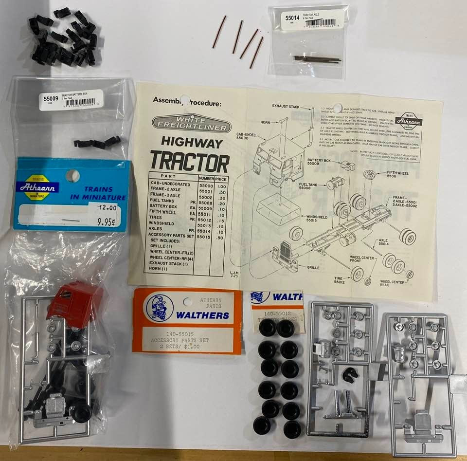 Athearn HO scale model freight car - Athearn White Freightliner Highway Tractor kit &parts HO Scale