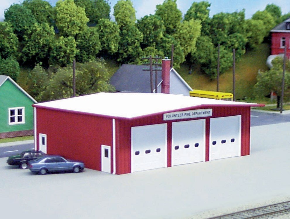 HO scale model building kit - Pikestuff Red Modern Fire Station HO Scale Kit