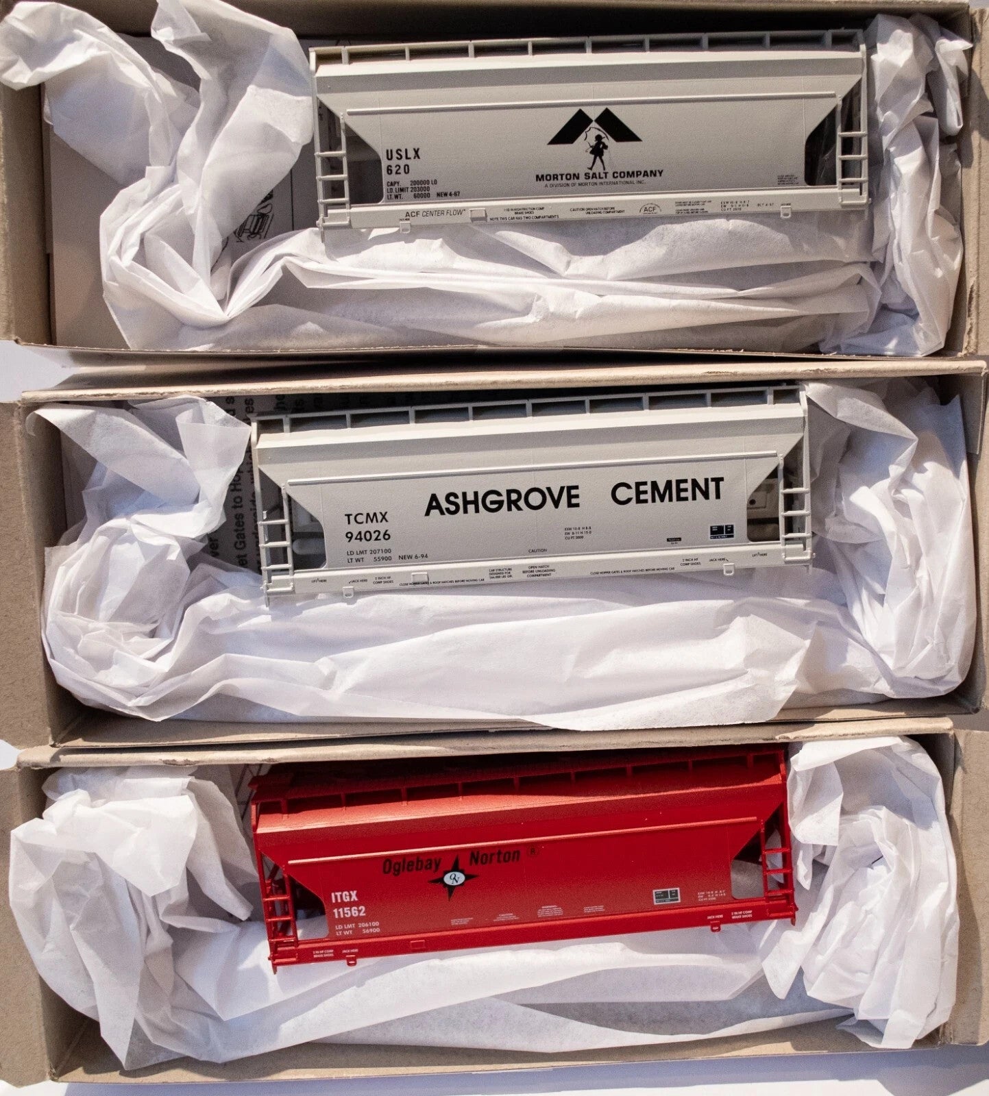 Accurail HO scale model covered hopper - Accurail ACF 2-Bay Covered Hoppers 3-pack HO Scale Kit