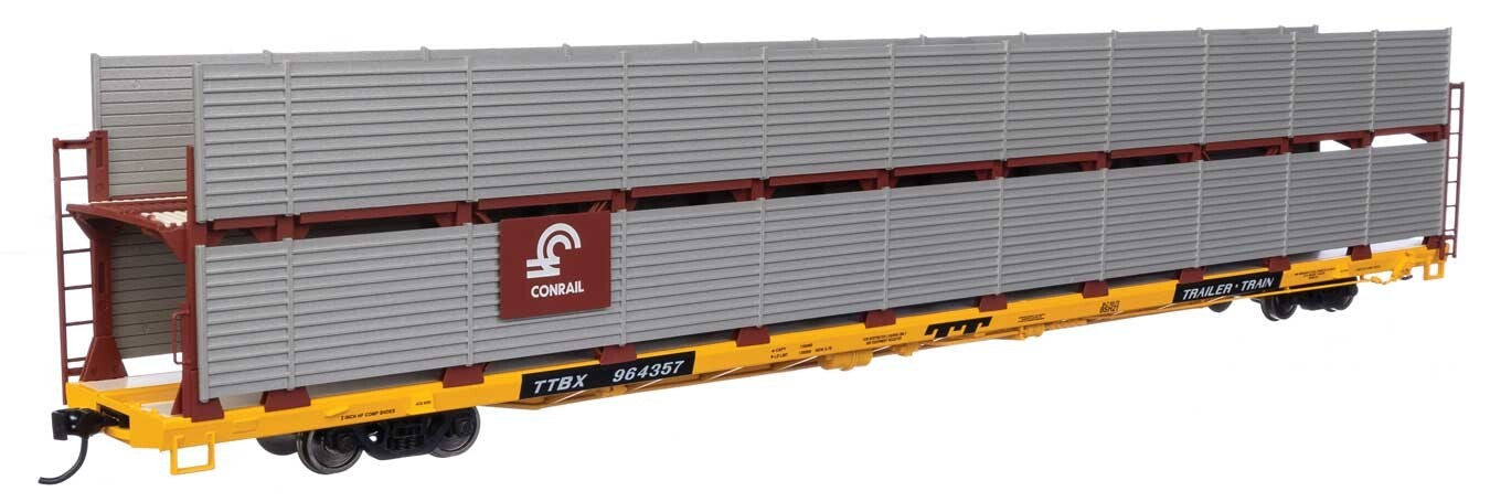 Walthers HO scale model auto rack - Walthers 89' Bi-level enclosed autorack Conrail TTBX #964338