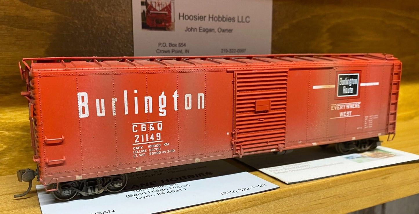 Proto 2000 HO scale model boxcar - Proto 2000 50' Boxcar Burlington #21149 Built/Weathered HO Scale