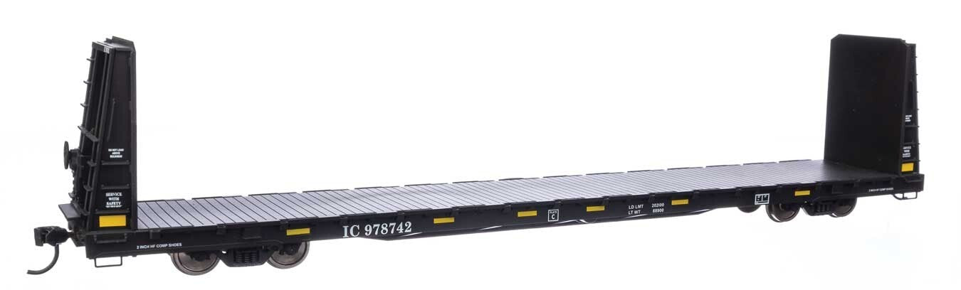 Walthers HO scale model flat car - Walthers 68' Bulkhead Flatcar Illinois Central #978742 Ready to Roll
