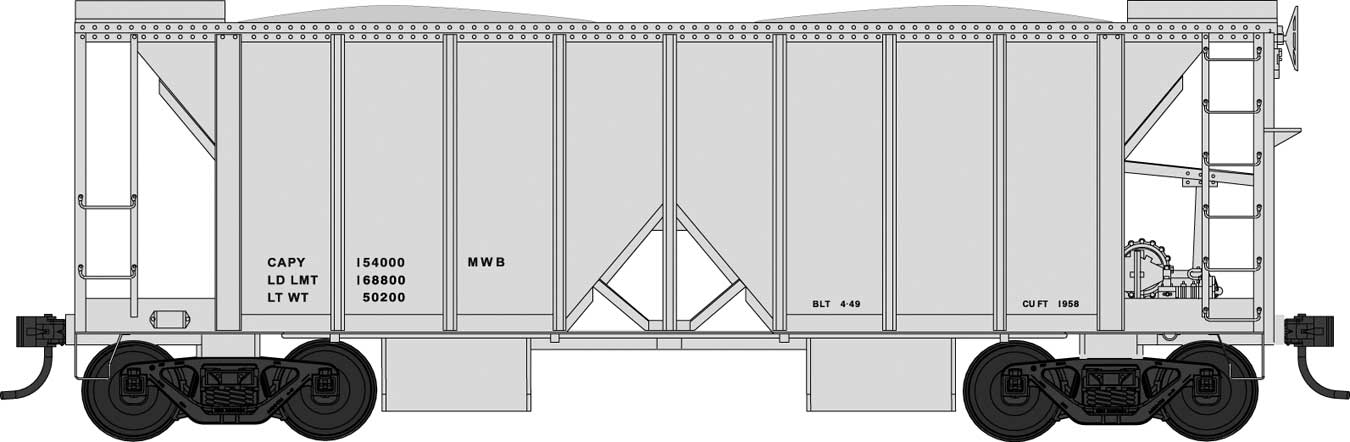bowser HO 43685 Hopper 70-Ton 2-Bay w/ Side Chutes (Ballast Gates) - RTR