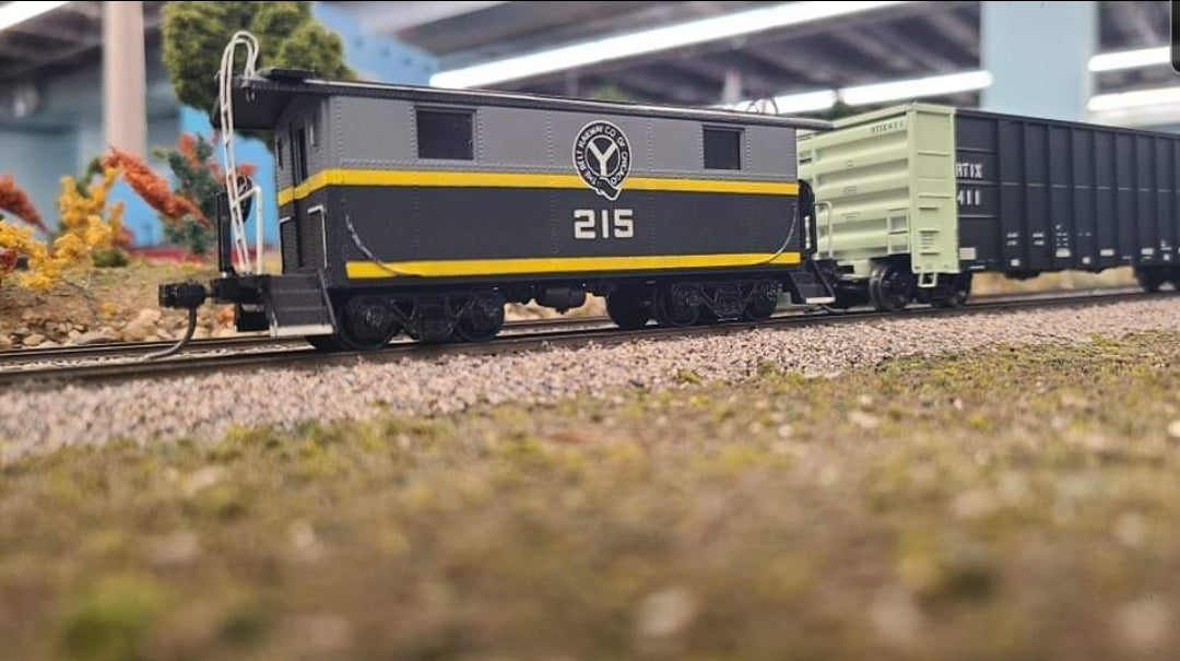 HO scale train on track with trackside view