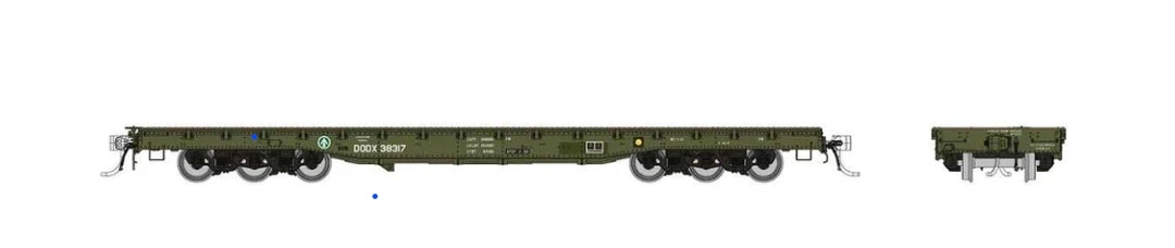 Rapido HO 199004 Flatcar US Army (Late Scheme, olive, white) DODX #38522
