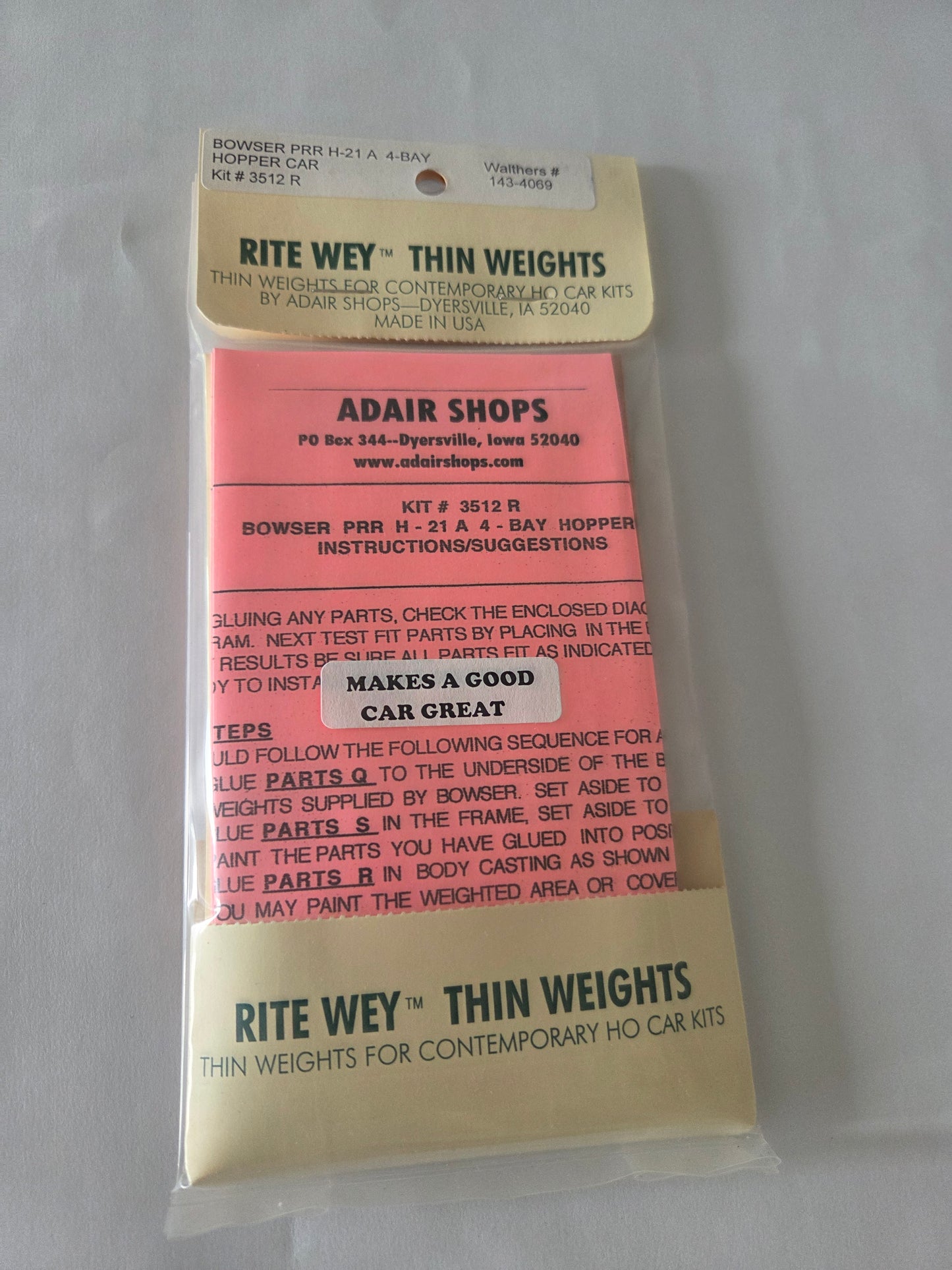 Weight Kit HO for Bowser PRR H-21 4-bay Hopper Car