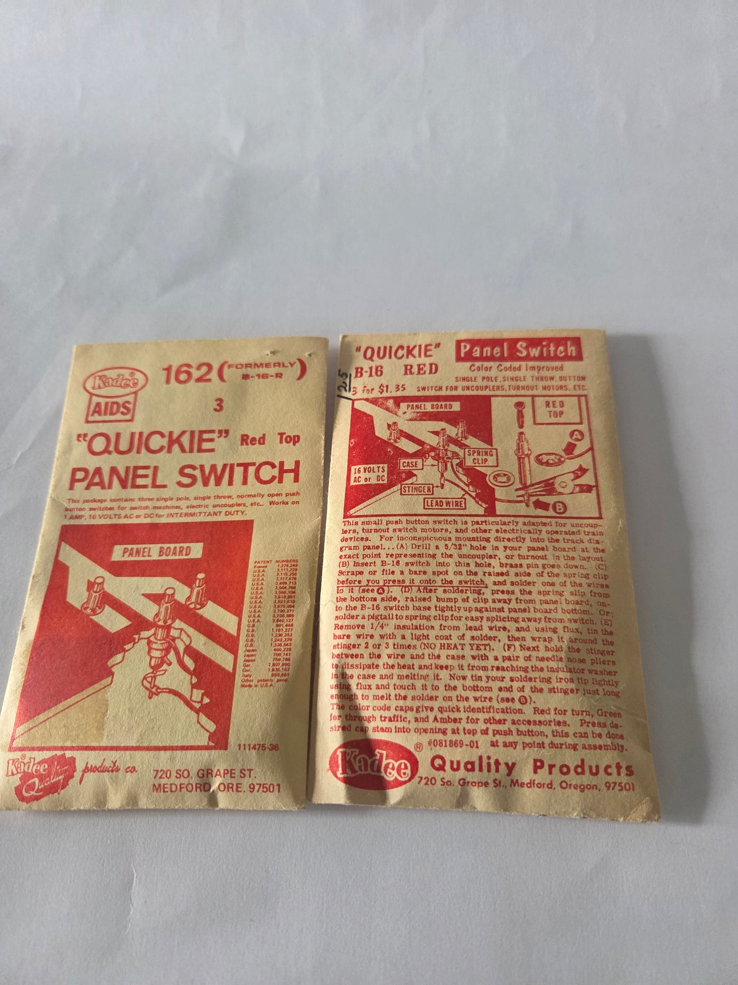 Kadee HO 162 Panel Switch Quickie Control Panel Switches, Red, 3 per pack (2 packs)