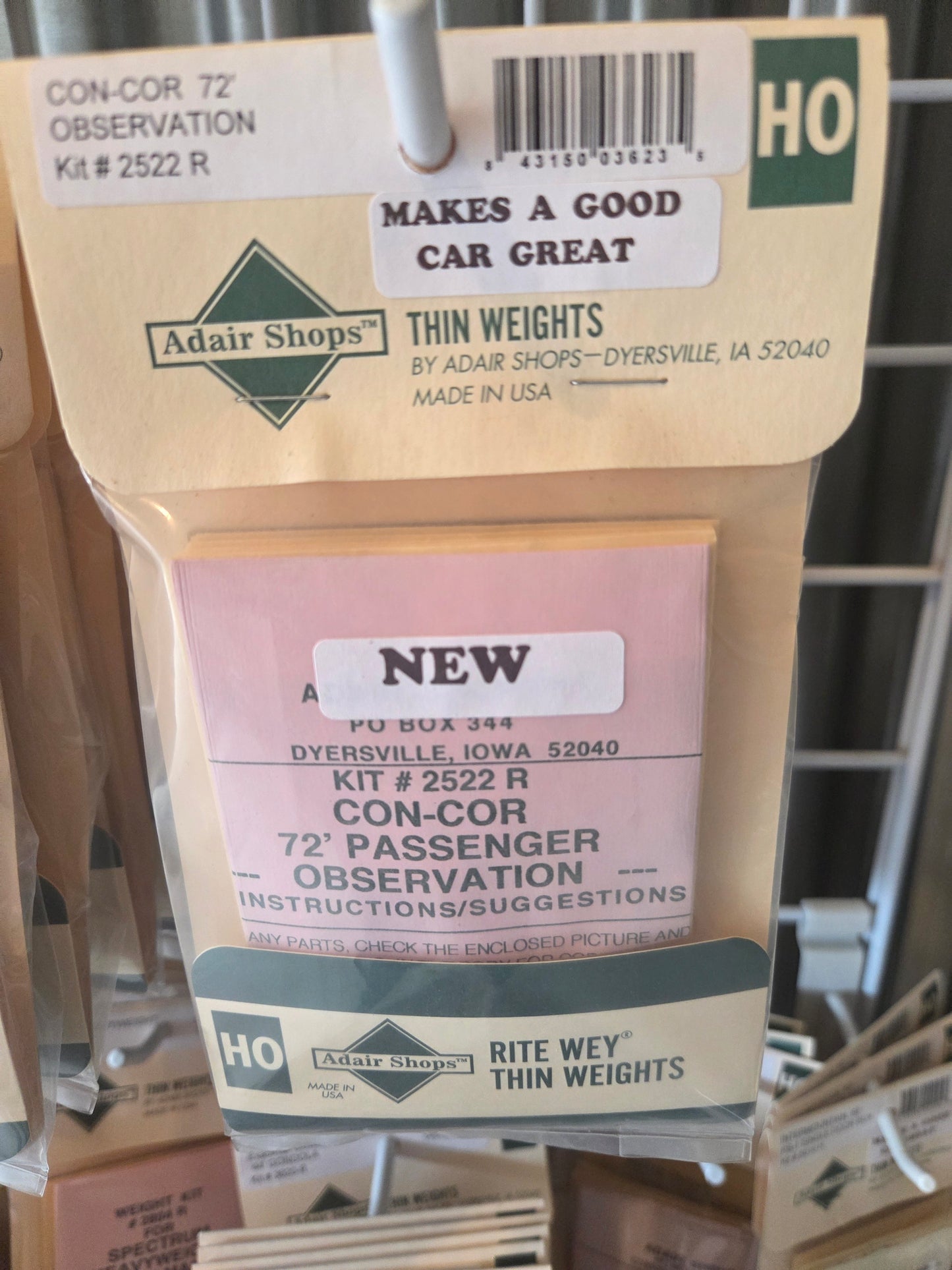 Weight Kit HO for Con-Cor 72' Passenger Observation