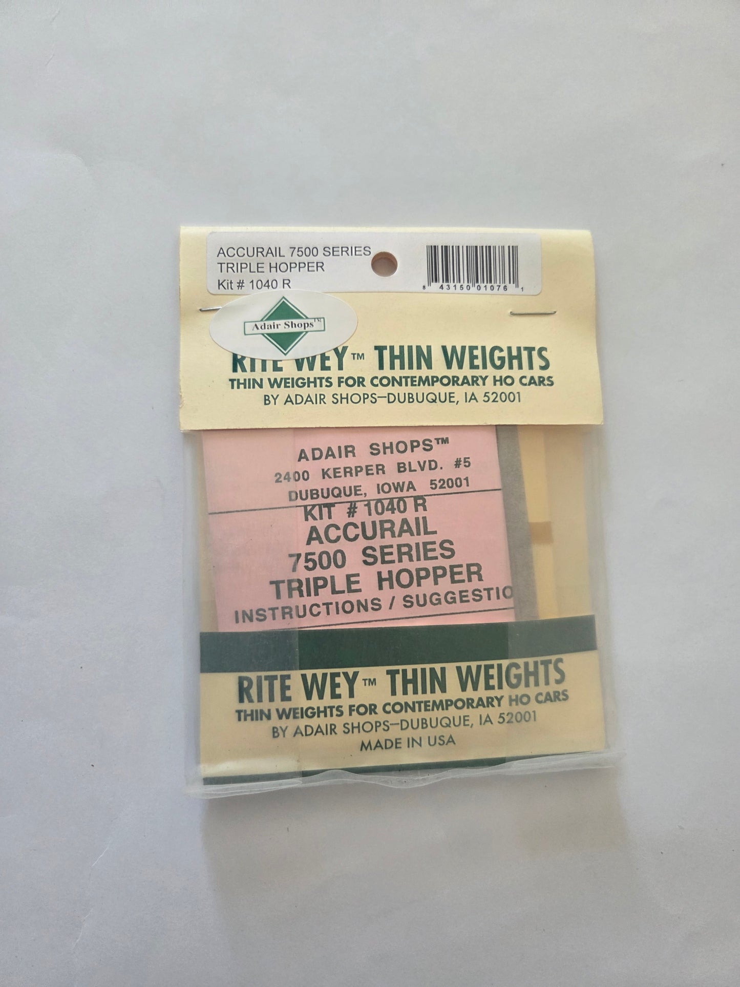 Weight Kit HO Scale for Accurail 70-Ton 3-Bay Triple Hopper