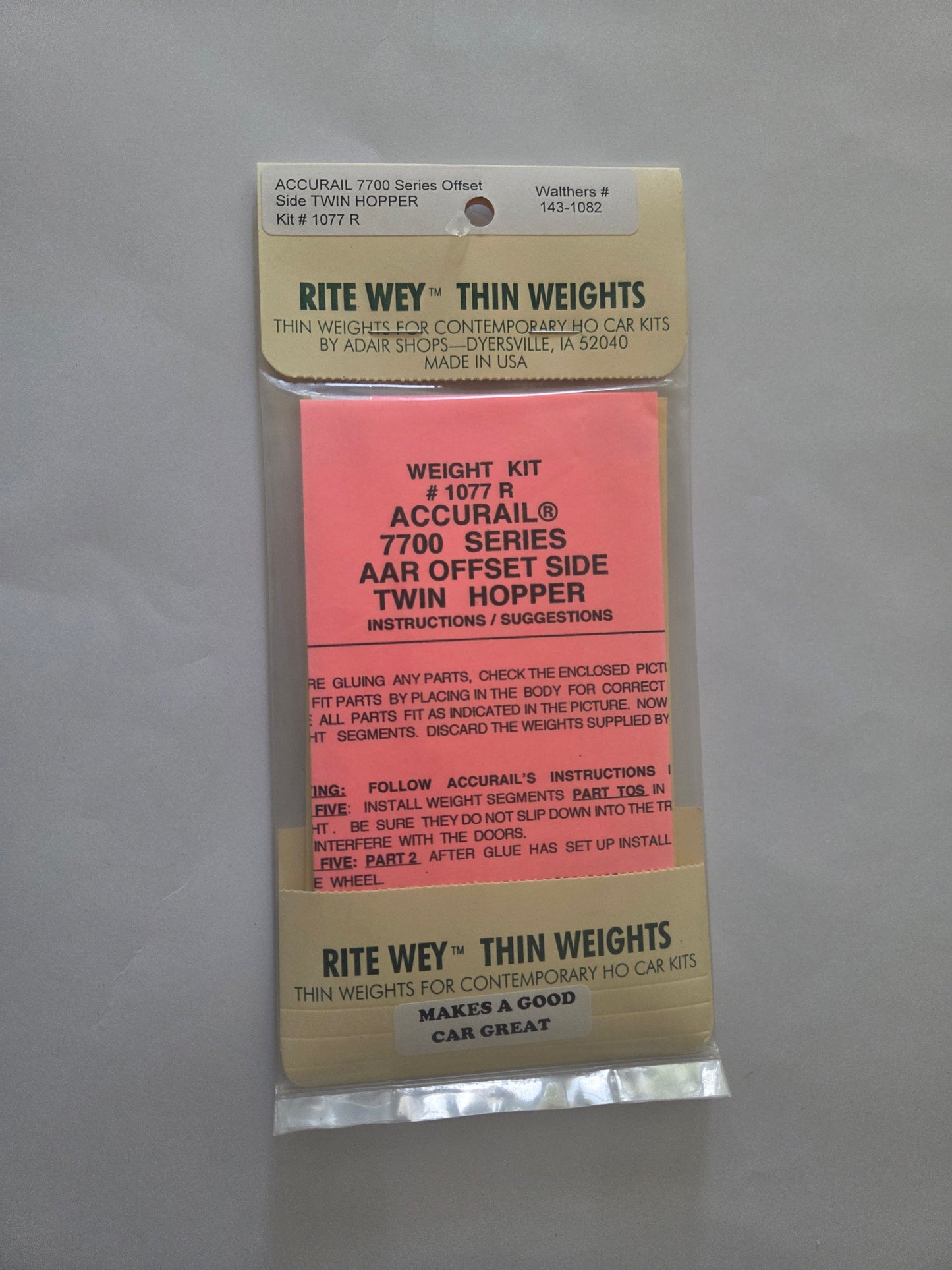 Weight Kit HO Scale for Accurail 50-Ton Offset-Side Twin Hopper