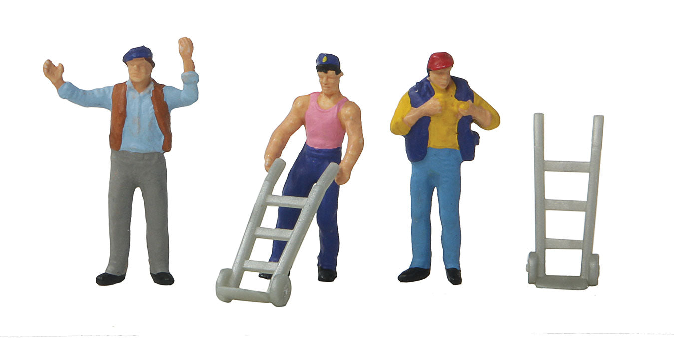 Walthers HO Scale 949-6085 Dock Workers -- Three Figures & Two Handcarts