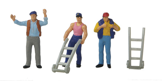 Walthers HO Scale 949-6085 Dock Workers -- Three Figures & Two Handcarts