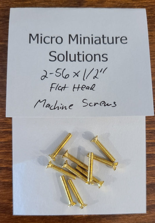 HO scale model railroad screws - 2-56 x 1/2" Brass Flat Head Machine Screw. Great For Mounting Kadee Couplers
