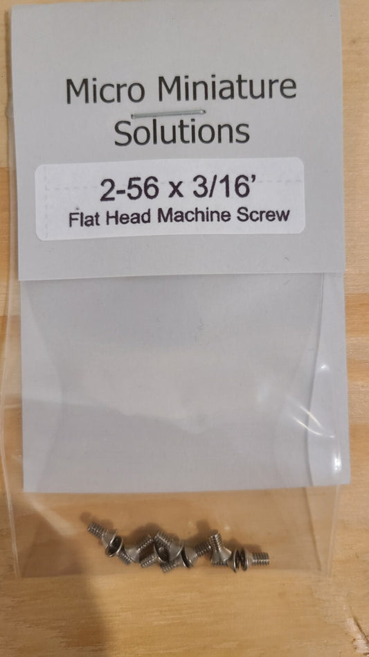 HO scale model railroad screws - 2-56 x 3/16" Stainless Steel Flat Head, Countersunk Screws, Package Of 10