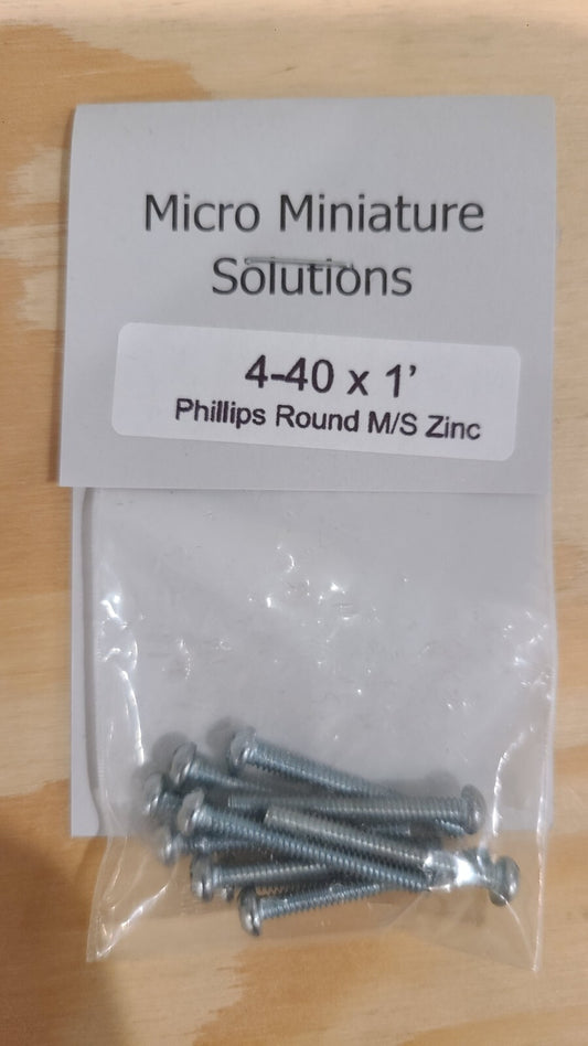 HO scale model railroad screws - 4-40 x 1" Round Head Steel Phillips Screws, Package Of 10