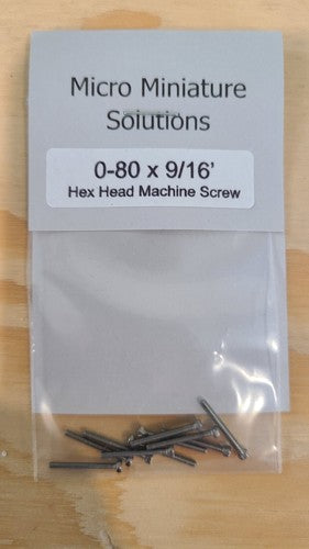 HO scale model railroad screws - 0-80 x 9/16" Hex Head Steel Machine Screw, Scale Sized Hex, Package Of 10