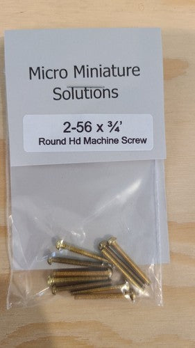 HO scale model railroad screws - 2-56 x 3/4" Round Head Machine Screw. Great For Mounting Trucks and KD Couplers