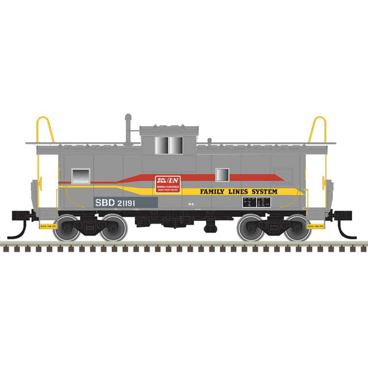 Atlas HO 150-20007940 Freight Cars Extended-Vision Caboose - Ready to Run - Master(R) - Family Lines SBD #21178 (gray, yellow
