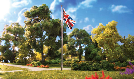 Woodland Scenics HO Scale 5959 Union Jack Flag Pole with spotlight Just Plug