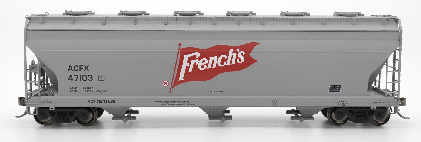 Intermountain HO scale model covered hopper - Intermountain 3-bay covered hopper French's ACFX #47108