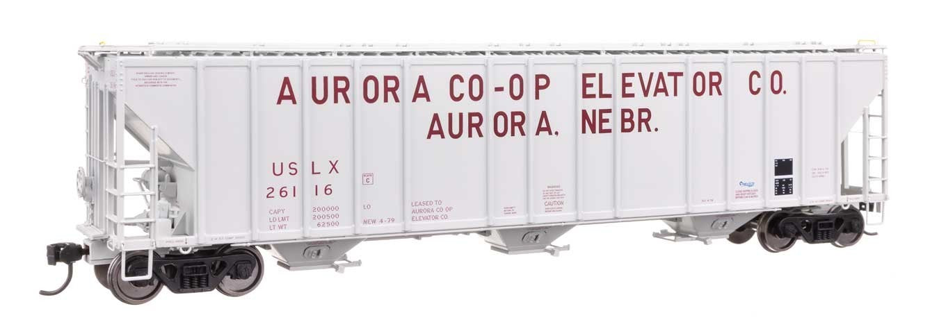 Walthers HO scale model covered hopper - Walthers 55' Evans Covered Hopper Aurora Co-Op USLX #26120 HO Scale
