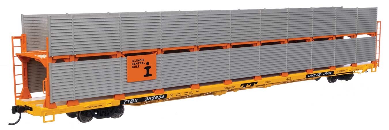 Walthers HO scale model auto rack - Walthers 89' Bi-level enclosed autorack Illinois Central Gulf TTBX #965515