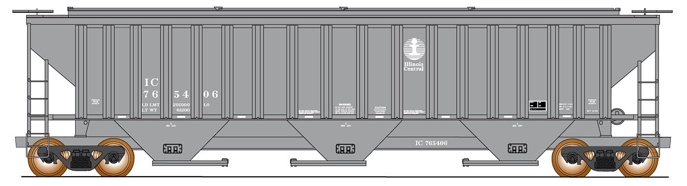 Intermountain HO scale model covered hopper - Intermountain 3-bay covered hopper Illinois Central "Death Star"