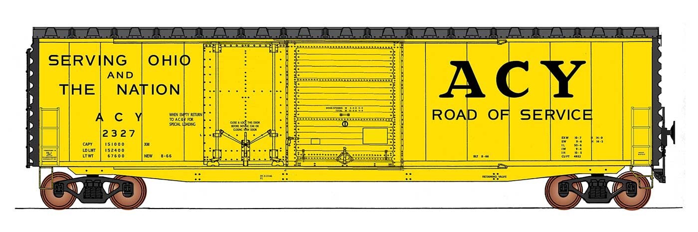 Intermountain HO scale model boxcar - Intermountain PS-1 50' boxcar AC&Y (Yellow)