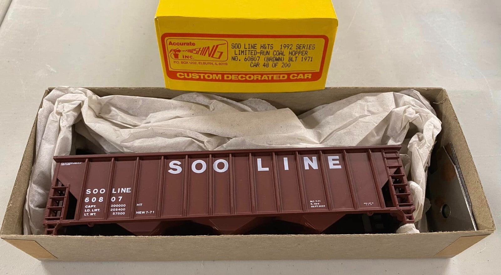 HO scale model hopper car - Accurate Finishing/1992 Soo Line HS Hopper Car Limited Run HO Scale Kit
