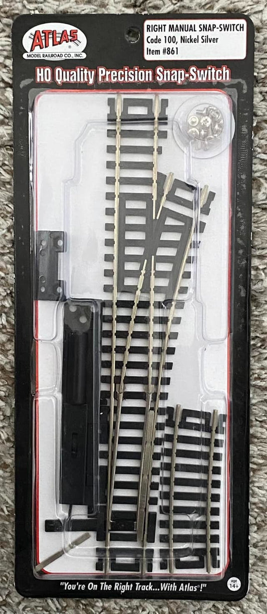 Atlas HO scale model railroad track - Atlas Track Code 100 #4 Snap Switch Manual Right N.S. Turnout HO Scale