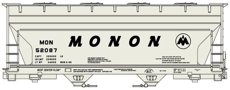 Accurail HO scale model covered hopper - Accurail ACF 2-Bay Covered Hopper Monon #52087 HO Scale Kit