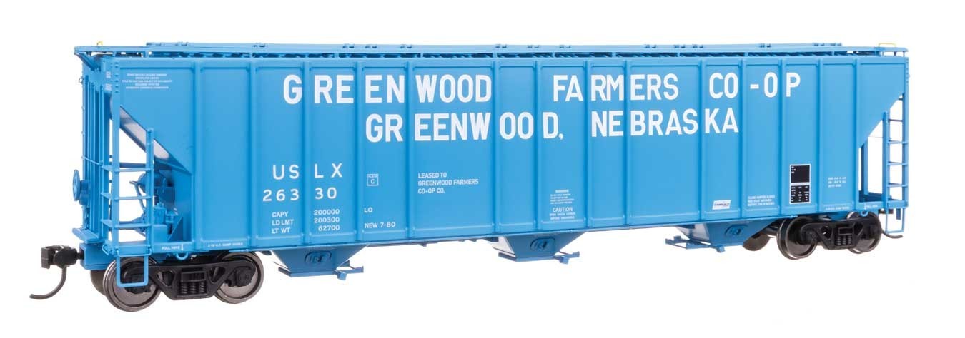 Walthers HO scale model covered hopper - Walthers 55' Evans Covered Hopper Greenwood Co-Op USLX #26330 HO Scale