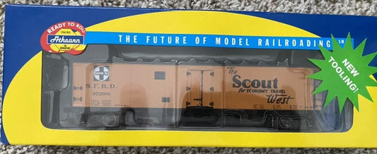 Athearn HO scale model refrigerator car - Athearn 50' ice bunker reefer Santa Fe #37299 "Scout" Early Map OOP Since 2006!