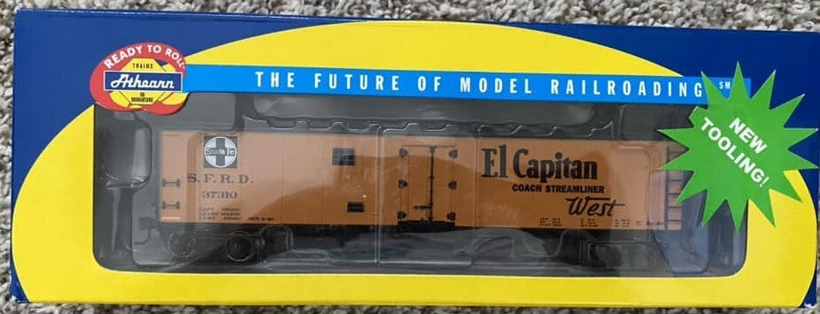 Athearn HO scale model refrigerator car - Athearn 50' ice bunker reefer Santa Fe #37310 "El Capitan" Early Map OOP 2006