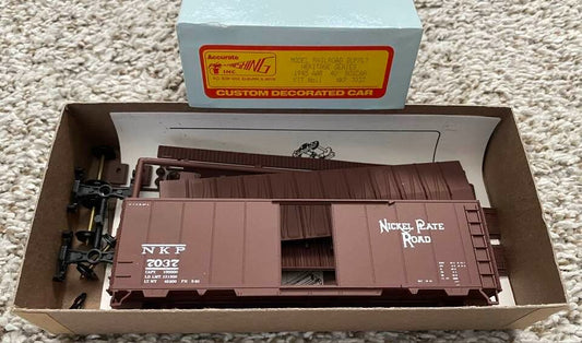HO scale model boxcar - Accurate Finishing/MRS 40' boxcar Nickel Plate Road #7037 Limited Run HO Kit #1