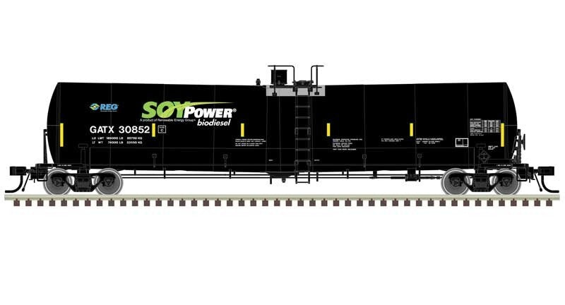 Atlas HO scale model tank car - Atlas Trinity 25.5k gallon Tankcar GATX #30836 Soy Power Bio-Fuels HO SCALE