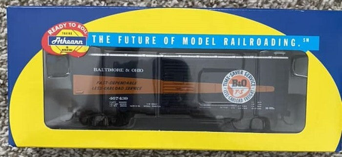 Athearn HO scale model boxcar - Athearn 40' boxcar B&O #467439 Time-Saver Freight Service OOP Since 2003!
