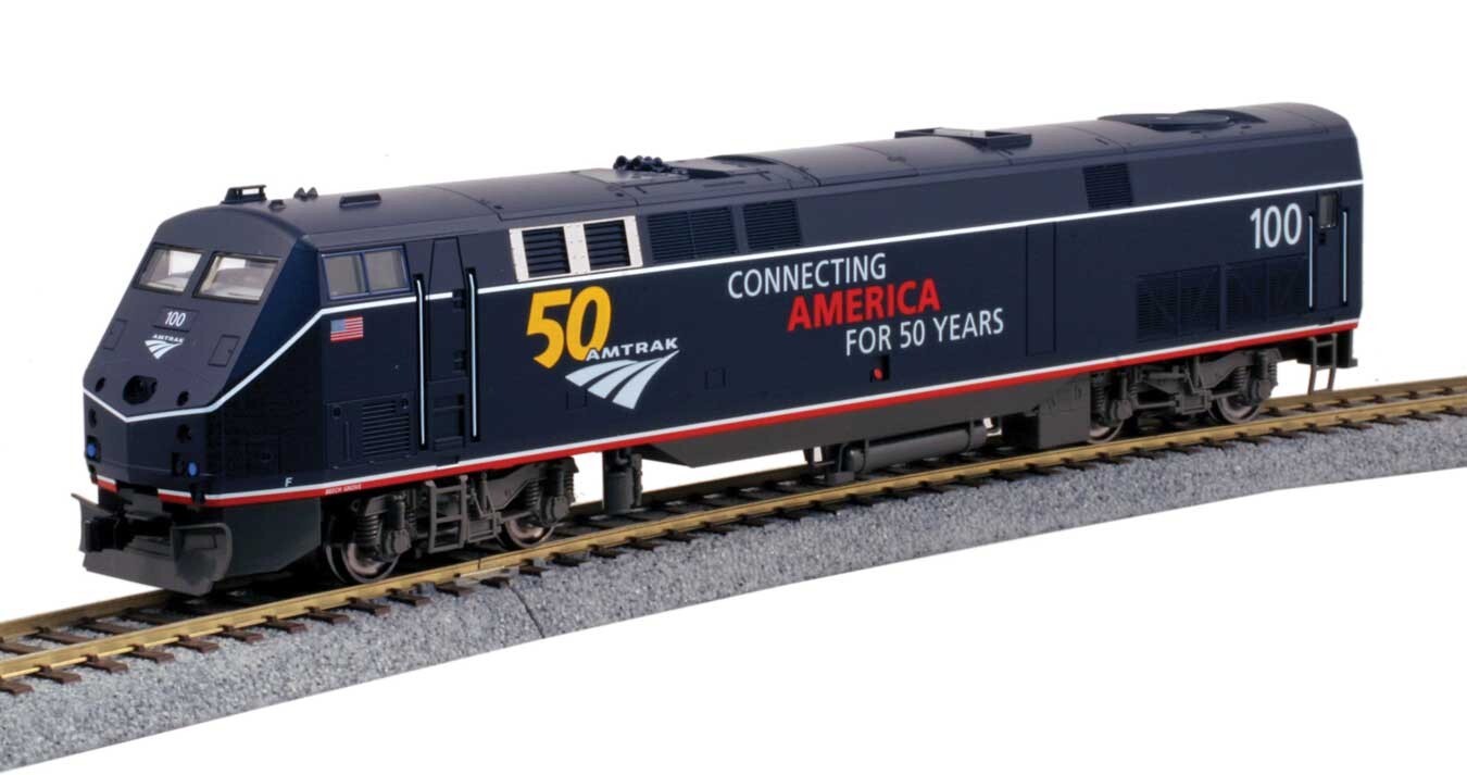 Kato HO scale model locomotive - Kato P42 Amtrak #100 50th Anniversary (Blue) HO Scale