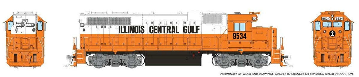 Rapido HO 606-38562 Locomotive EMD GP38 Low Nose - Sound and DCC - Illinois Central Gulf #9539 (orange, white) Illinois Centr