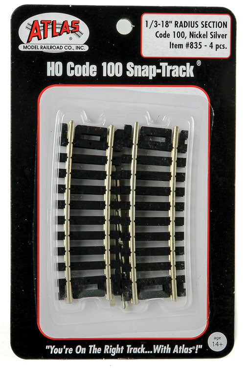 Atlas 835 Track Code 100 Curved Snap-Track(R) NS Rail 1/3 Section 18" Radius...