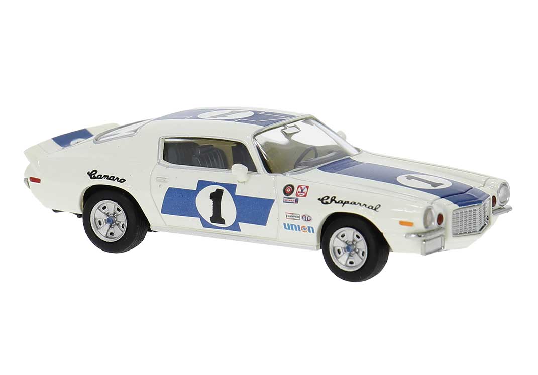 brekina HO 19921 Vehicle 1966 Chevrolet Camaro - Assembled Chapparral #1 (white, blue)