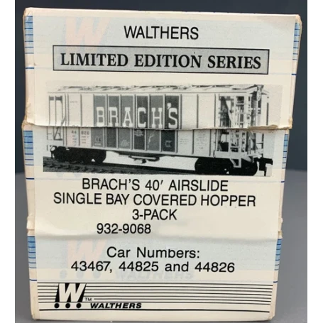 Walthers HO 932-9068 Covered Hopper 40' Airslide Covered Hopper 3 Pack Ltd Ed Brach's #44825, 43476, 44826