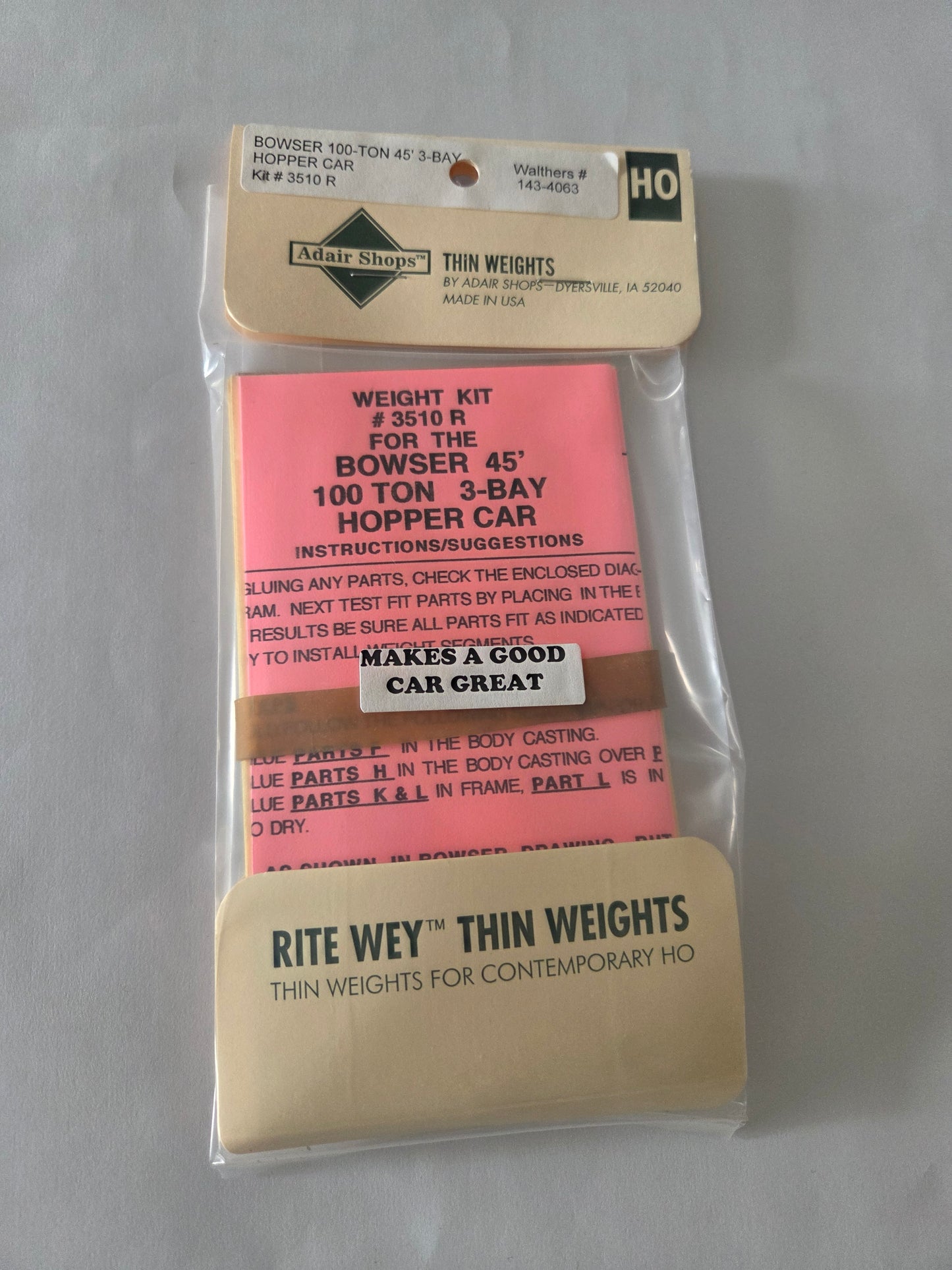 Weight Kit HO for Bowser 100 Ton 45' 3-Bay Hopper Car