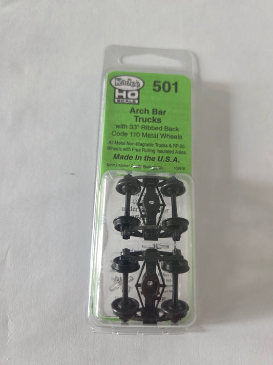 Kadee HO 501 Trucks Arch Bar Metal Trucks Code 110 33" Ribbed-Back (1 Pair)