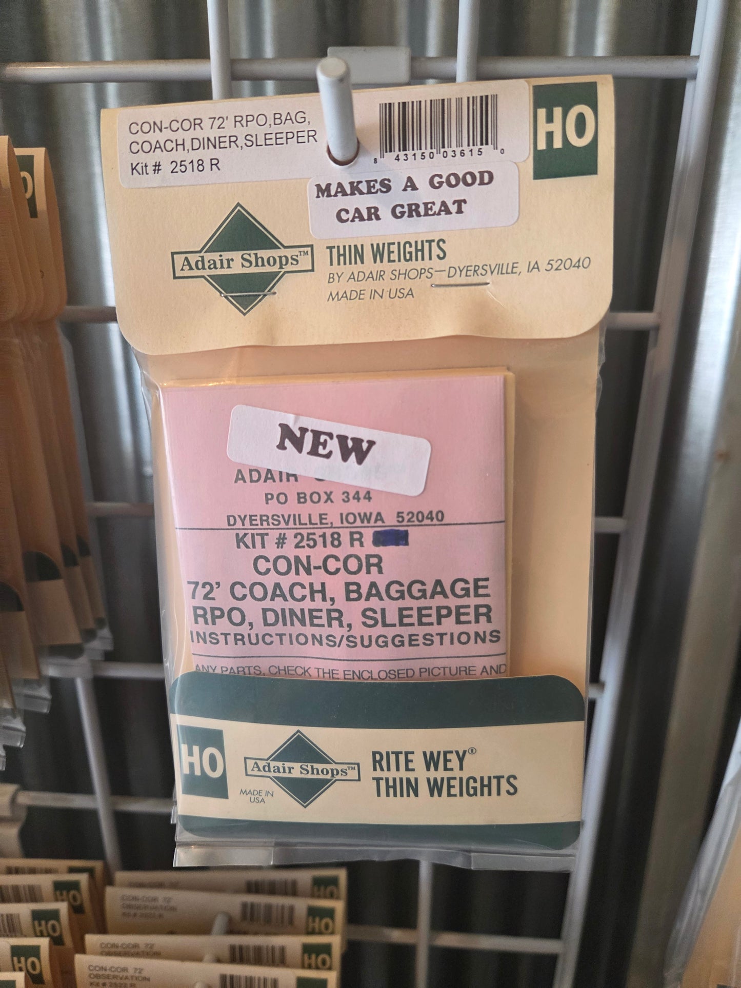 Weight Kit HO for Con-Cor IT Coach, Baggage, RPO, Diner,Sleeper