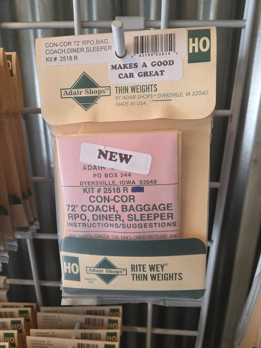 Weight Kit HO for Con-Cor IT Coach, Baggage, RPO, Diner,Sleeper