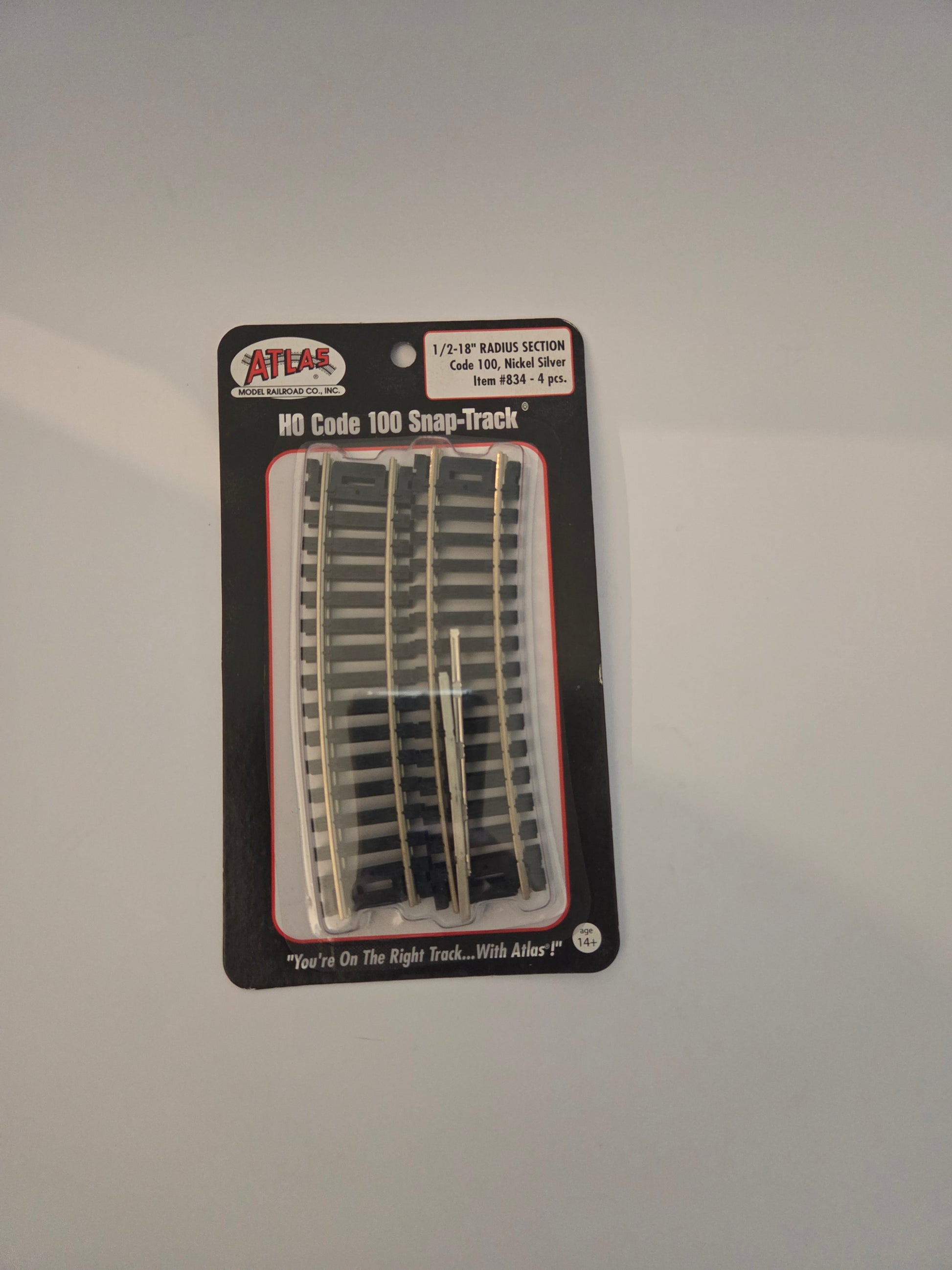 HO scale model railroad track - Atlas HO 834 Track Code 100 Nickel Silver Rail 1/2-18" radius curved track 4-pcs.