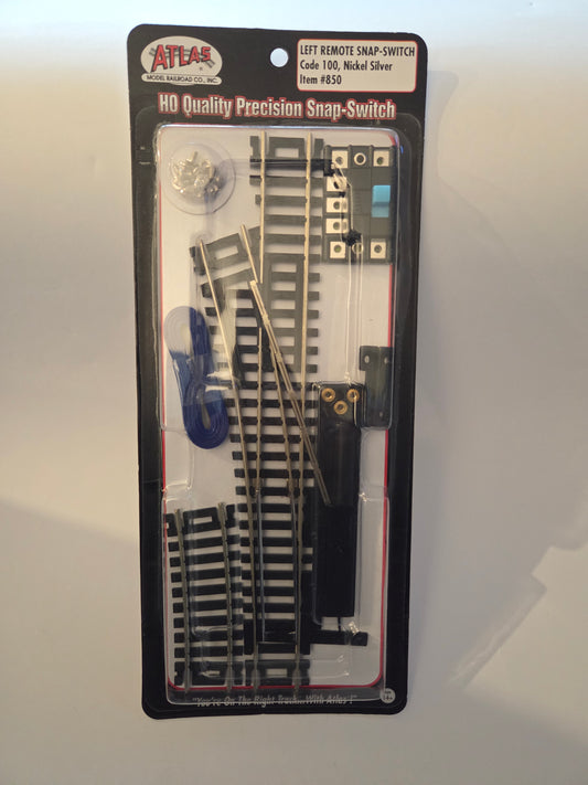 HO scale model railroad track - Atlas HO 850 Track Code 100 Remote Control Snap-Switch(R) Turnout - Nickel-Silver Rail Left-Hand
